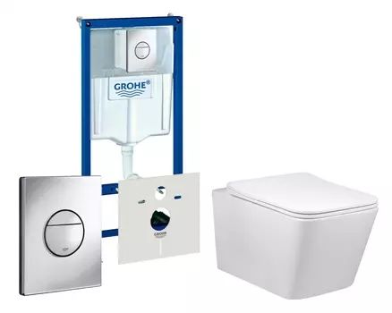 Комплект 3 в 1 инсталляция Grohe Rapid SL + Унитаз Vincea Q-Line VT1-12 + кнопка хром Nova круглая