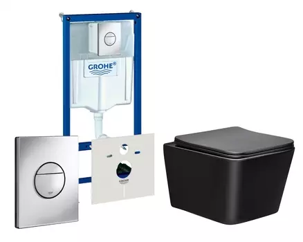 Комплект 3 в 1 инсталляция Grohe Rapid SL + Унитаз Vincea Q-Line VT1-12MB + кнопка хром Nova круглая