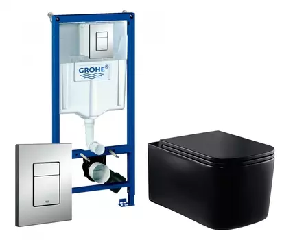 Комплект 3 в 1 инсталляция Grohe Rapid SL + Унитаз Vincea Ultra Rimless VT1-32MB + кнопка хром