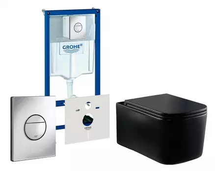 Комплект 3 в 1 инсталляция Grohe Rapid SL + Унитаз Vincea Ultra Rimless VT1-32MB + кнопка хром Nova круглая