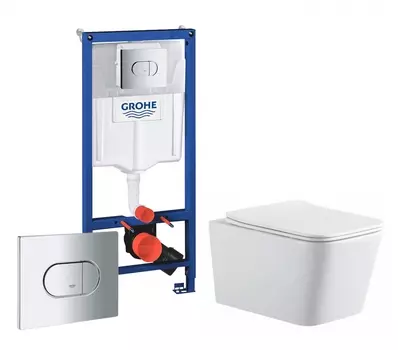 Комплект 3 в 1 инсталляция Grohe Solido 38981000 + Подвесной унитаз SinteSi BALTI + кнопка хром