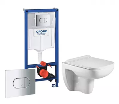 Комплект 3 в 1 инсталляция Grohe Solido 38981000 + Подвесной унитаз WeltWasser Kehlbach 004 GL-WT + кнопка хром