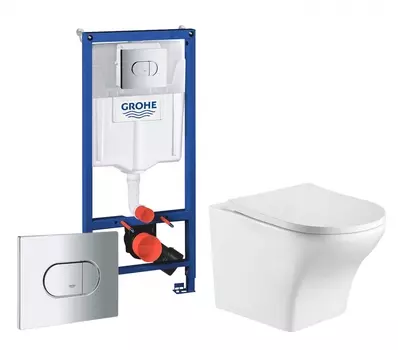 Комплект 3 в 1 инсталляция Grohe Solido 38981000 + Подвесной унитаз WeltWasser Odenbach 004 GL-WT + кнопка хром