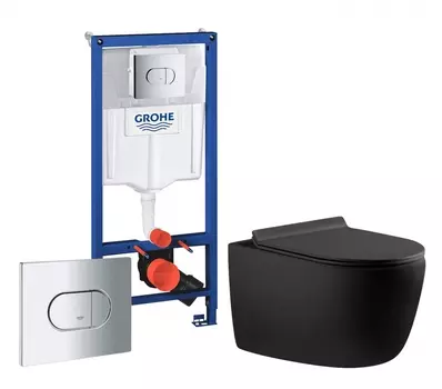 Комплект 3 в 1 инсталляция Grohe Solido 38981000 + Унитаз подвесной Aquanet Cetus 287008 + кнопка хром
