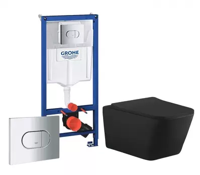 Комплект 3 в 1 инсталляция Grohe Solido 38981000 + Унитаз подвесной Aquanet Tavr-W BW 287011 + кнопка хром