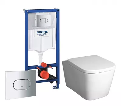 Комплект 3 в 1 инсталляция Grohe Solido 38981000 + Унитаз подвесной BelBagno Albano BB120CHR + кнопка хром