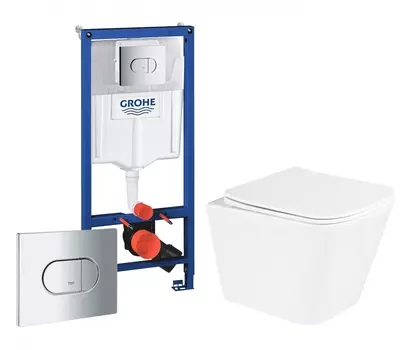 Комплект 3 в 1 инсталляция Grohe Solido 38981000 + Унитаз подвесной BelBagno Due BB3103CHR/SC + кнопка хром