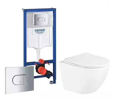 Комплект 3 в 1 инсталляция Grohe Solido 38981000 + Унитаз подвесной BelBagno Uno BB3105CHR/SC + кнопка хром