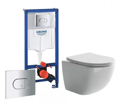 Комплект 3 в 1 инсталляция Grohe Solido 38981000 + Унитаз подвесной Ceramica Nova Forma CN3009 + кнопка хром