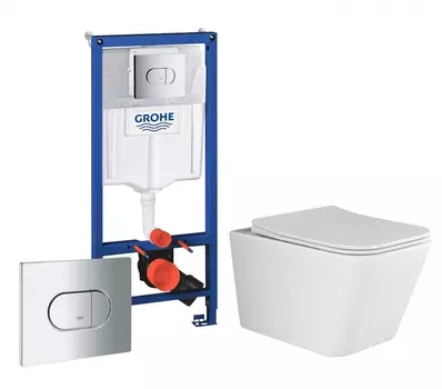 Комплект 3 в 1 инсталляция Grohe Solido 38981000 + Унитаз подвесной Ceramica Nova Metric Rimless CN3007 + кнопка хром