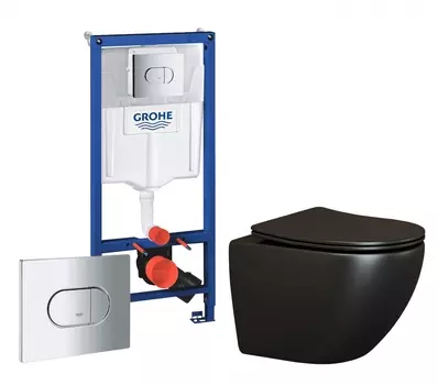 Комплект 3 в 1 инсталляция Grohe Solido 38981000 + Унитаз подвесной Ceramica Nova Metropol CN4002MB + кнопка хром