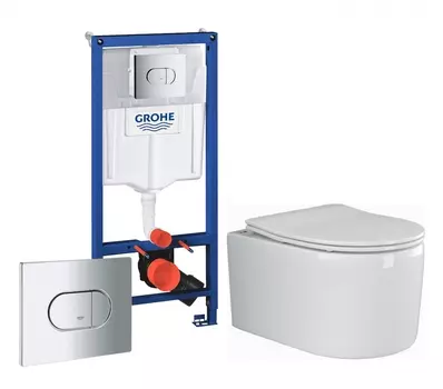 Комплект 3 в 1 инсталляция Grohe Solido 38981000 + Унитаз подвесной Ceramica Nova Moments CN3003 + кнопка хром
