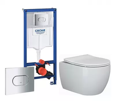 Комплект 3 в 1 инсталляция Grohe Solido 38981000 + Унитаз подвесной Ceramica Nova Play CN3001 + кнопка хром