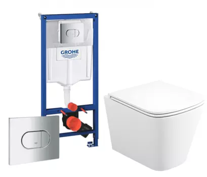 Комплект 3 в 1 инсталляция Grohe Solido 38981000 + Унитаз подвесной Enio Binario + кнопка хром