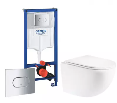 Комплект 3 в 1 инсталляция Grohe Solido 38981000 + Унитаз подвесной Enio Unico + кнопка хром