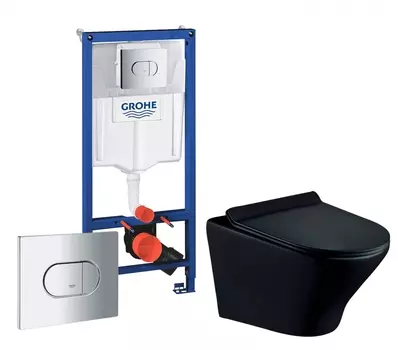 Комплект 3 в 1 инсталляция Grohe Solido 38981000 + Унитаз подвесной Esbano Aster ESUPASTEBM + кнопка хром