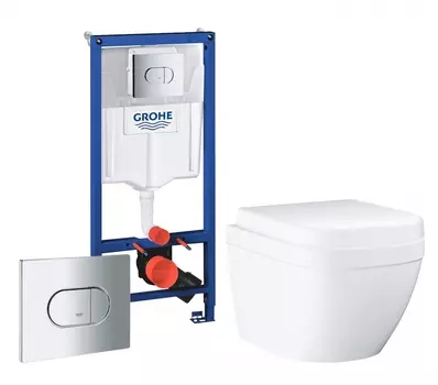 Комплект 3 в 1 инсталляция Grohe Solido 38981000 + Унитаз подвесной Grohe Euro Ceramic 39206000 + кнопка хром