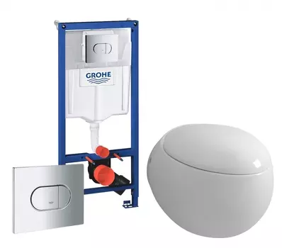 Комплект 3 в 1 инсталляция Grohe Solido 38981000 + Унитаз подвесной Grossman GR-4442 + кнопка хром