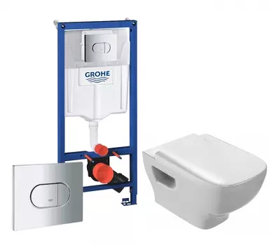 Комплект 3 в 1 инсталляция Grohe Solido 38981000 + Унитаз подвесной Jacob Delafon Struktura EDE102-00 + кнопка хром