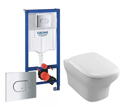 Комплект 3 в 1 инсталляция Grohe Solido 38981000 + Унитаз подвесной Jacob Delafon Vox EDM102-00 + кнопка хром