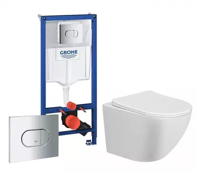 Комплект 3 в 1 инсталляция Grohe Solido 38981000 + Унитаз подвесной Taliente Amato AM25010 + кнопка хром