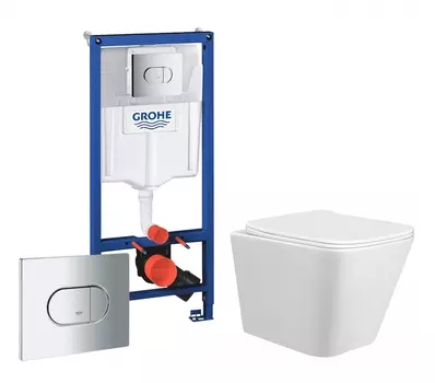 Комплект 3 в 1 инсталляция Grohe Solido 38981000 + Унитаз подвесной Taliente Correto CR25200 + кнопка хром