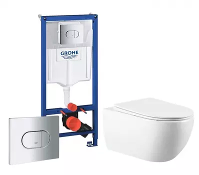 Комплект 3 в 1 инсталляция Grohe Solido 38981000 + Унитаз подвесной Vincea Evo VT1-34 + кнопка хром