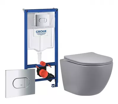 Комплект 3 в 1 инсталляция Grohe Solido 38981000 + Унитаз подвесной Vincea Globo VT1-14SMG + кнопка хром
