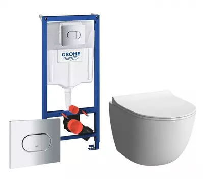 Комплект 3 в 1 инсталляция Grohe Solido 38981000 + Унитаз подвесной VitrA Sento 7748В003-0075 + кнопка хром