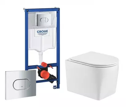 Комплект 3 в 1 инсталляция Grohe Solido 38981000 + Унитаз подвесной WeltWasser Nesenbach 004 GL-WT + кнопка хром