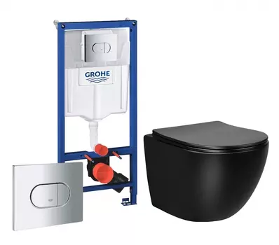Комплект 3 в 1 инсталляция Grohe Solido 38981000 + Унитаз Vincea Globo VT1-14SMB + кнопка хром
