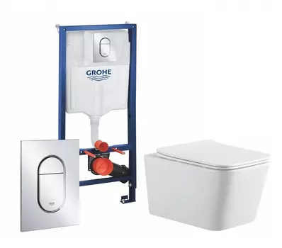 Комплект 3 в 1 инсталляция Grohe Rapid SL 39504000 + Подвесной унитаз SinteSi BALTI + кнопка хром Arena Cosmopolitan