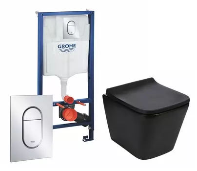Комплект 3 в 1 инсталляция Grohe Rapid SL 39504000 + Подвесной унитаз WeltWasser Gelbach 041 MT-BL + кнопка хром Arena Cosmopolitan