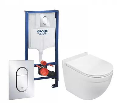 Комплект 3 в 1 инсталляция Grohe Rapid SL 39504000 + Подвесной унитаз WeltWasser Heimbach 043 GL-WT + кнопка хром Arena Cosmopolitan