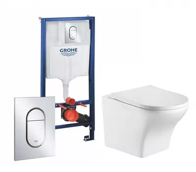 Комплект 3 в 1 инсталляция Grohe Rapid SL 39504000 + Подвесной унитаз WeltWasser Odenbach 004 GL-WT + кнопка хром Arena Cosmopolitan