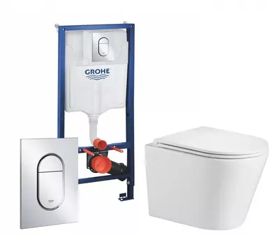 Комплект 3 в 1 инсталляция Grohe Rapid SL 39504000 + Подвесной унитаз WeltWasser Salzbach 043 GL-WT + кнопка хром Arena Cosmopolitan
