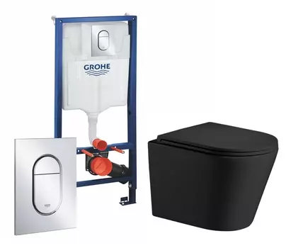 Комплект 3 в 1 инсталляция Grohe Rapid SL 39504000 + Подвесной унитаз WeltWasser Salzbach 043 MT-BL + кнопка хром Arena Cosmopolitan