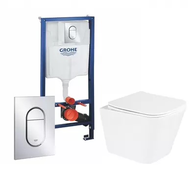 Комплект 3 в 1 инсталляция Grohe Rapid SL 39504000 + Унитаз подвесной BelBagno Due BB3103CHR/SC + кнопка хром Arena Cosmopolitan