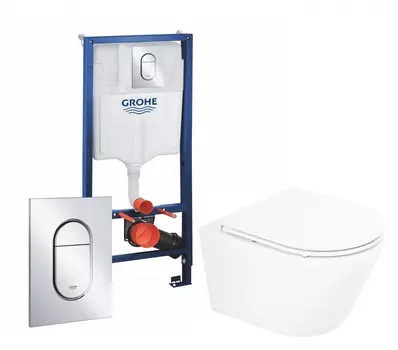 Комплект 3 в 1 инсталляция Grohe Rapid SL 39504000 + Унитаз подвесной BelBagno Tre BB8001CHR/SC + кнопка хром Arena Cosmopolitan