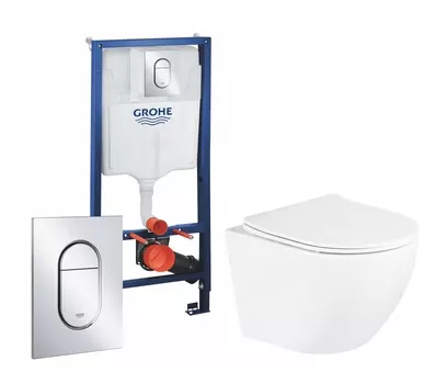 Комплект 3 в 1 инсталляция Grohe Rapid SL 39504000 + Унитаз подвесной BelBagno Uno BB3105CHR/SC + кнопка хром Arena Cosmopolitan