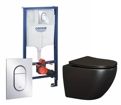 Комплект 3 в 1 инсталляция Grohe Rapid SL 39504000 + Унитаз подвесной Ceramica Nova Metropol CN4002MB + кнопка хром Arena Cosmopolitan