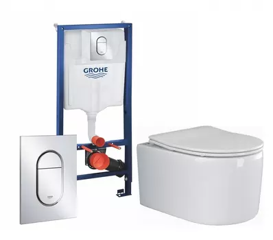 Комплект 3 в 1 инсталляция Grohe Rapid SL 39504000 + Унитаз подвесной Ceramica Nova Moments CN3003 + кнопка хром Arena Cosmopolitan