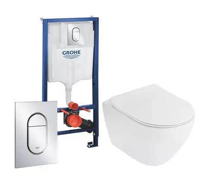 Комплект 3 в 1 инсталляция Grohe Rapid SL 39504000 + Унитаз подвесной Cezares Stylus CZR-513-TH-R + кнопка хром Arena Cosmopolitan