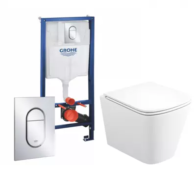 Комплект 3 в 1 инсталляция Grohe Rapid SL 39504000 + Унитаз подвесной Enio Binario + кнопка хром Arena Cosmopolitan