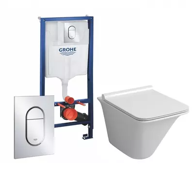 Комплект 3 в 1 инсталляция Grohe Rapid SL 39504000 + Унитаз подвесной Grossman GR-4413S + кнопка хром Arena Cosmopolitan