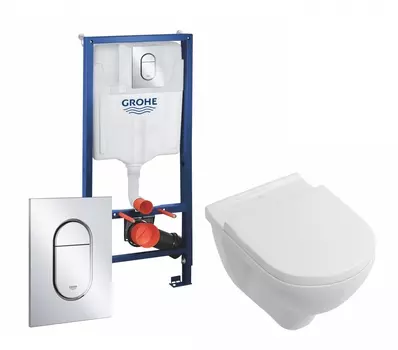 Комплект 3 в 1 инсталляция Grohe Rapid SL 39504000 + Унитаз подвесной Villeroy & Boch O Novo Directflush + кнопка хром Arena Cosmopolitan