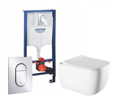 Комплект 3 в 1 инсталляция Grohe Rapid SL 39504000 + Унитаз подвесной Vincea Form VT1-35 + кнопка хром Arena Cosmopolitan