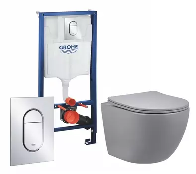 Комплект 3 в 1 инсталляция Grohe Solido 39504000 + Унитаз подвесной Vincea Globo VT1-14SMG + кнопка хром