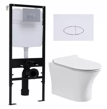 Комплект 3 в 1 инсталляция Logan H1067-1170 297674 + Подвесной безободковый унитаз CeruttiSpa Bernina aria CT7191 + кнопка белая