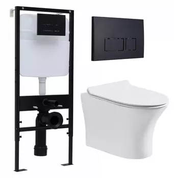 Комплект 3 в 1 инсталляция Logan H1067-1170 297674 + Подвесной безободковый унитаз CeruttiSpa Bernina aria CT7191 + кнопка черная матовая